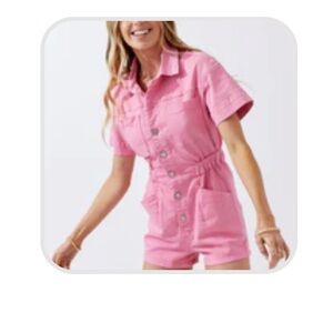 Pants Store Pink Button-Up Romper